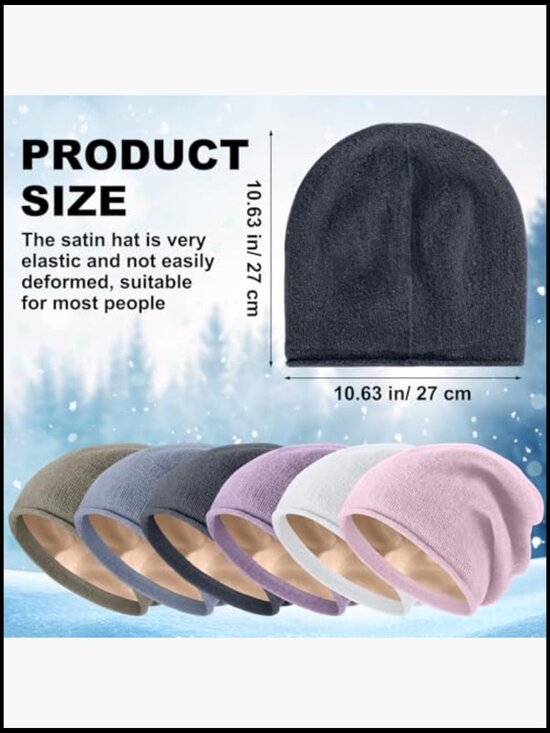 6 Pack Satin Lined Beanies Slouchy Knit Hats Cuffed Skull Cap for Women Men main image 4